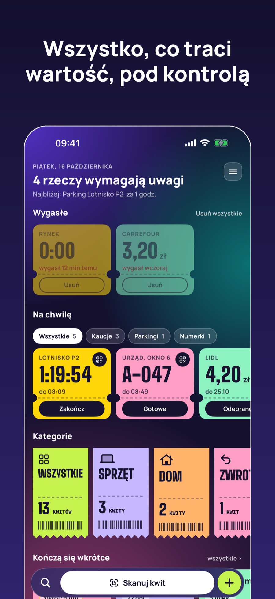 Zrzut ekranu aplikacji Kwity