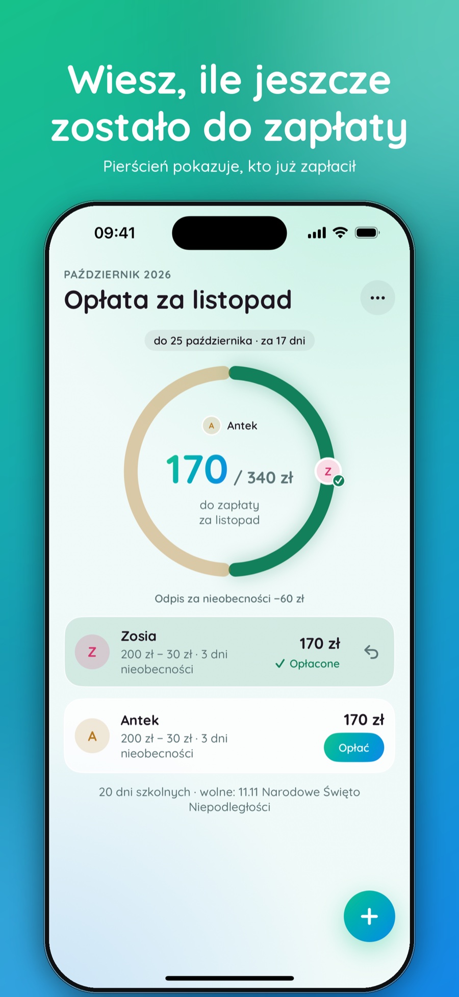 Zrzut ekranu aplikacji Obiadki